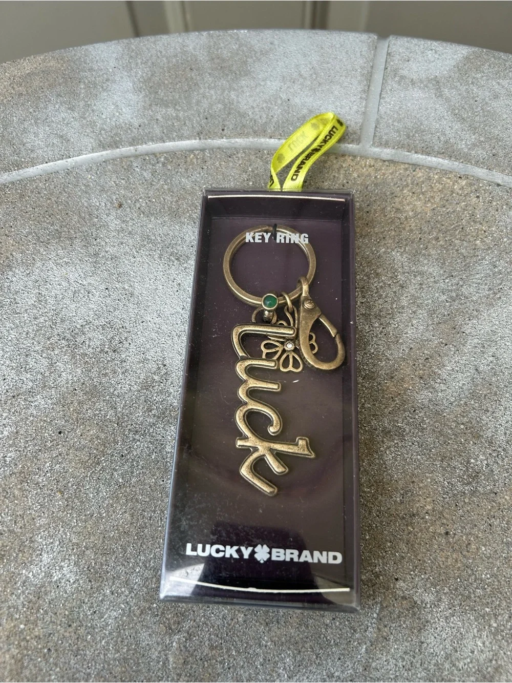 Lucky Brand Brass 'Luck' Key Ring with Green Accent